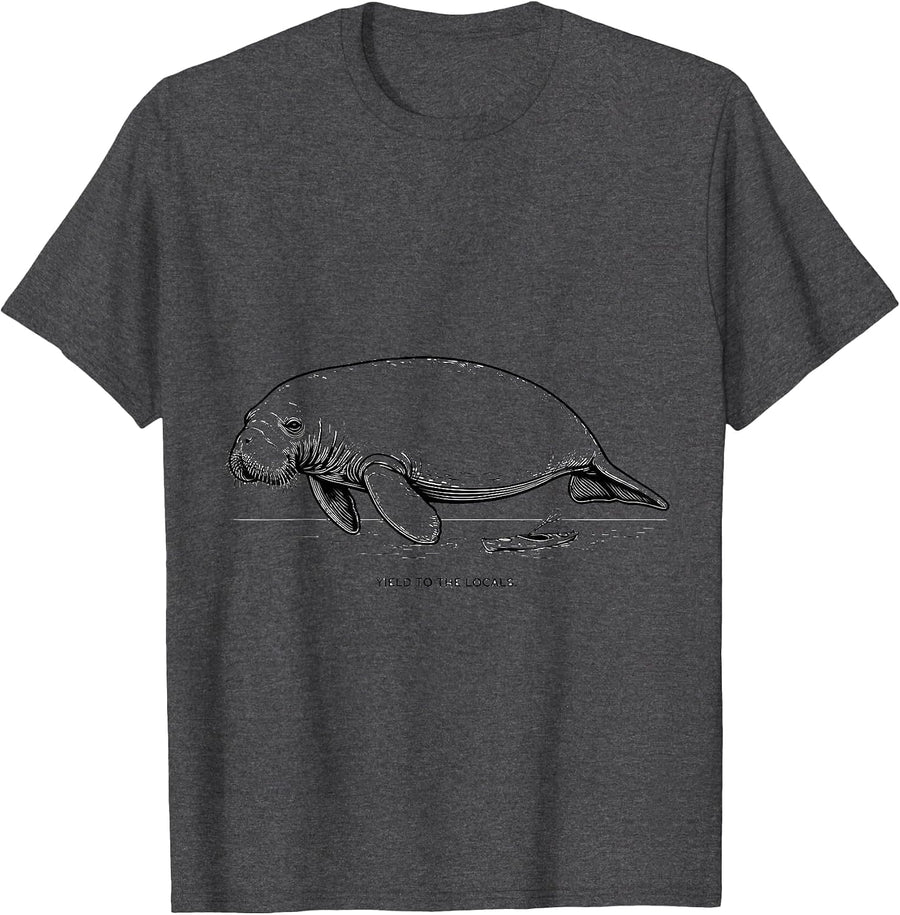 Men's Yield To The Locals Funny Manatee Lover Florida Wildlife T-Shirt - Dark Heather Grey