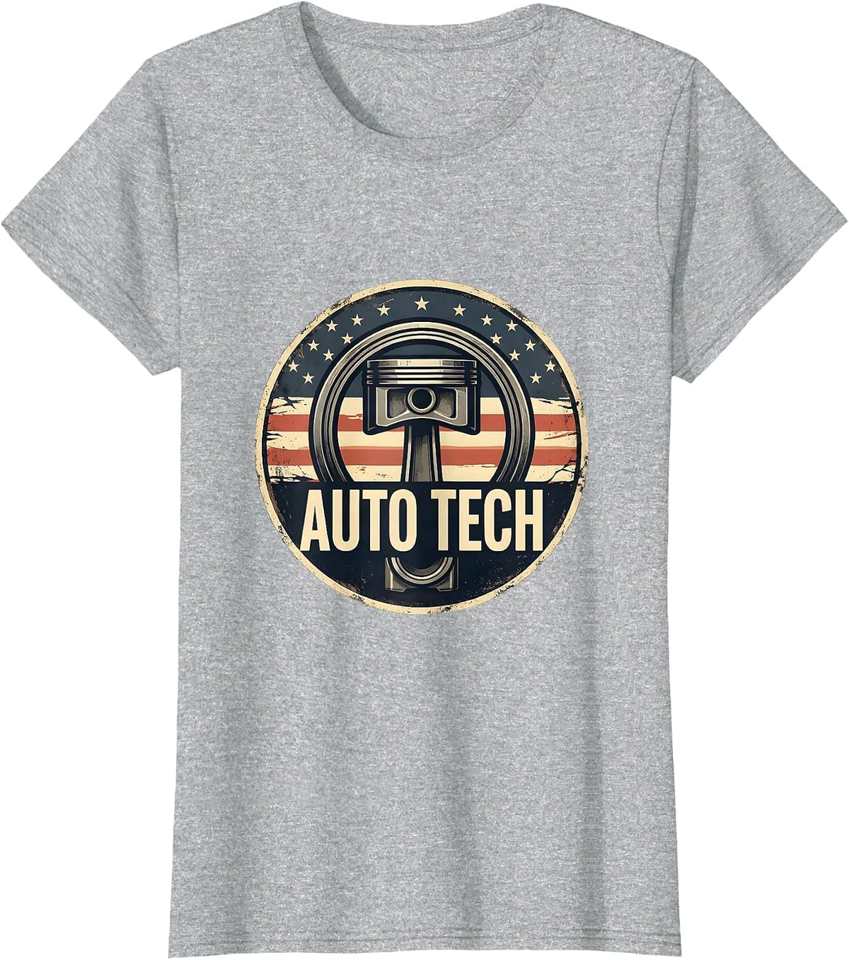 Women's Auto Tech Distressed American Flag Mechanic Oilfield Worker T-Shirt - Heather Grey
