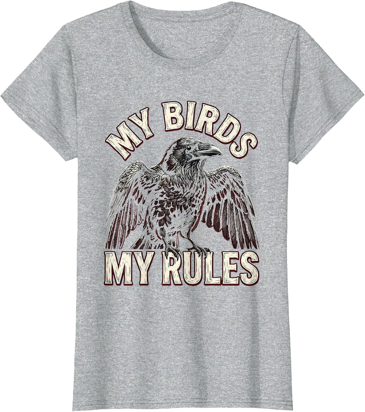 Women's My Birds My Rules Crow Lover Design T-Shirt - Heather Grey