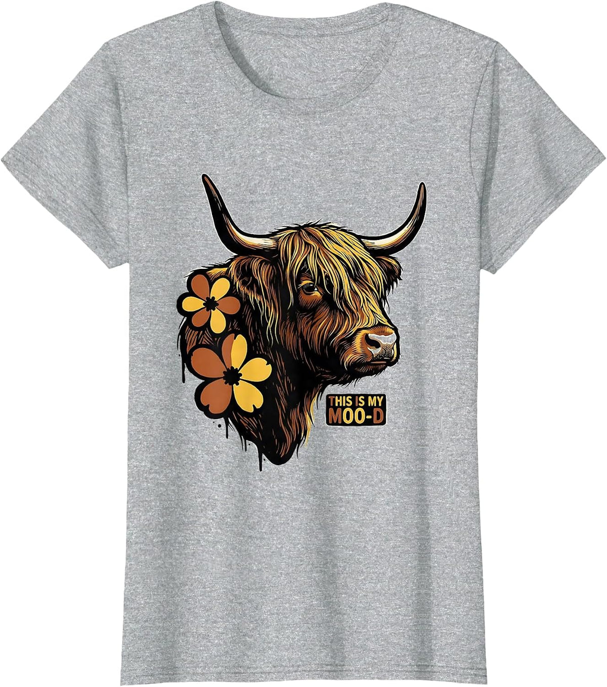 This Is My Moo-d Funny Highland Cow Farm Humor Flower Lover T-Shirt - Heather Grey
