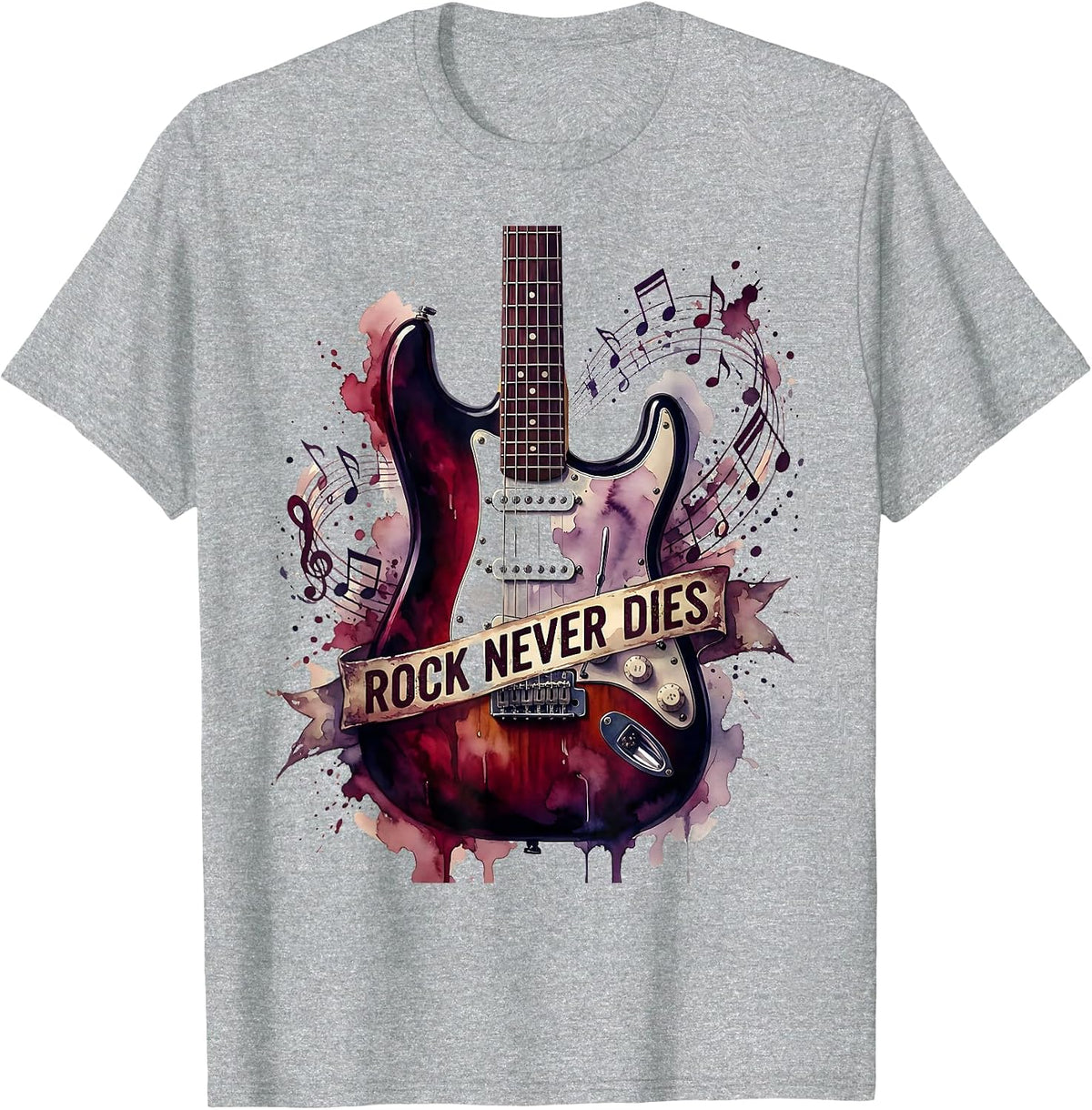 Men's Rock Never Dies Bold Rockstar Graphic Design T-Shirt - Heather Grey
