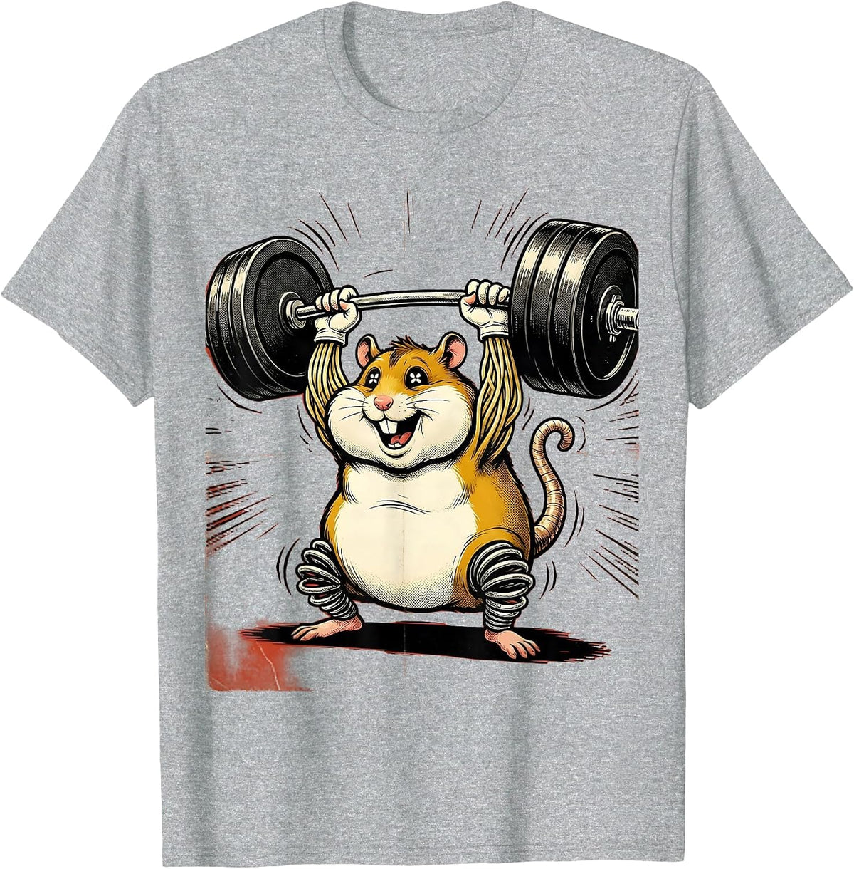 Men's Hamster Lifting Comically Oversized Barbell T-Shirt - Heather Grey