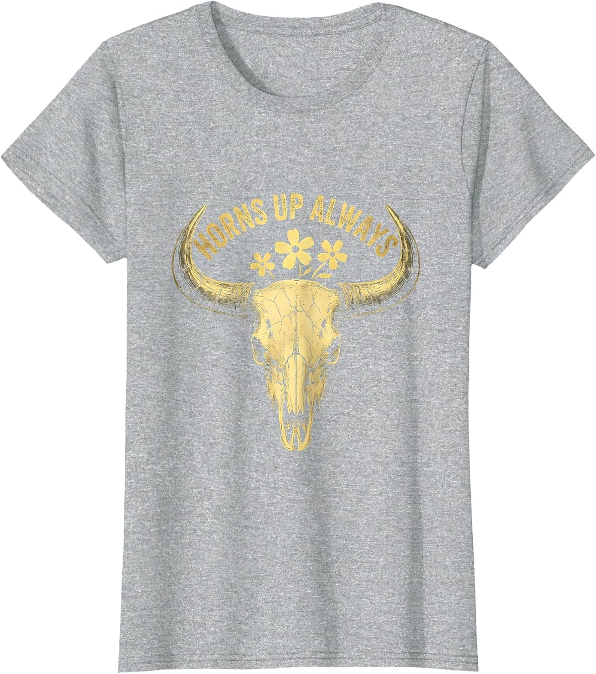 Horns Up Always Bold Metal Music Design T-Shirt - Heather Grey