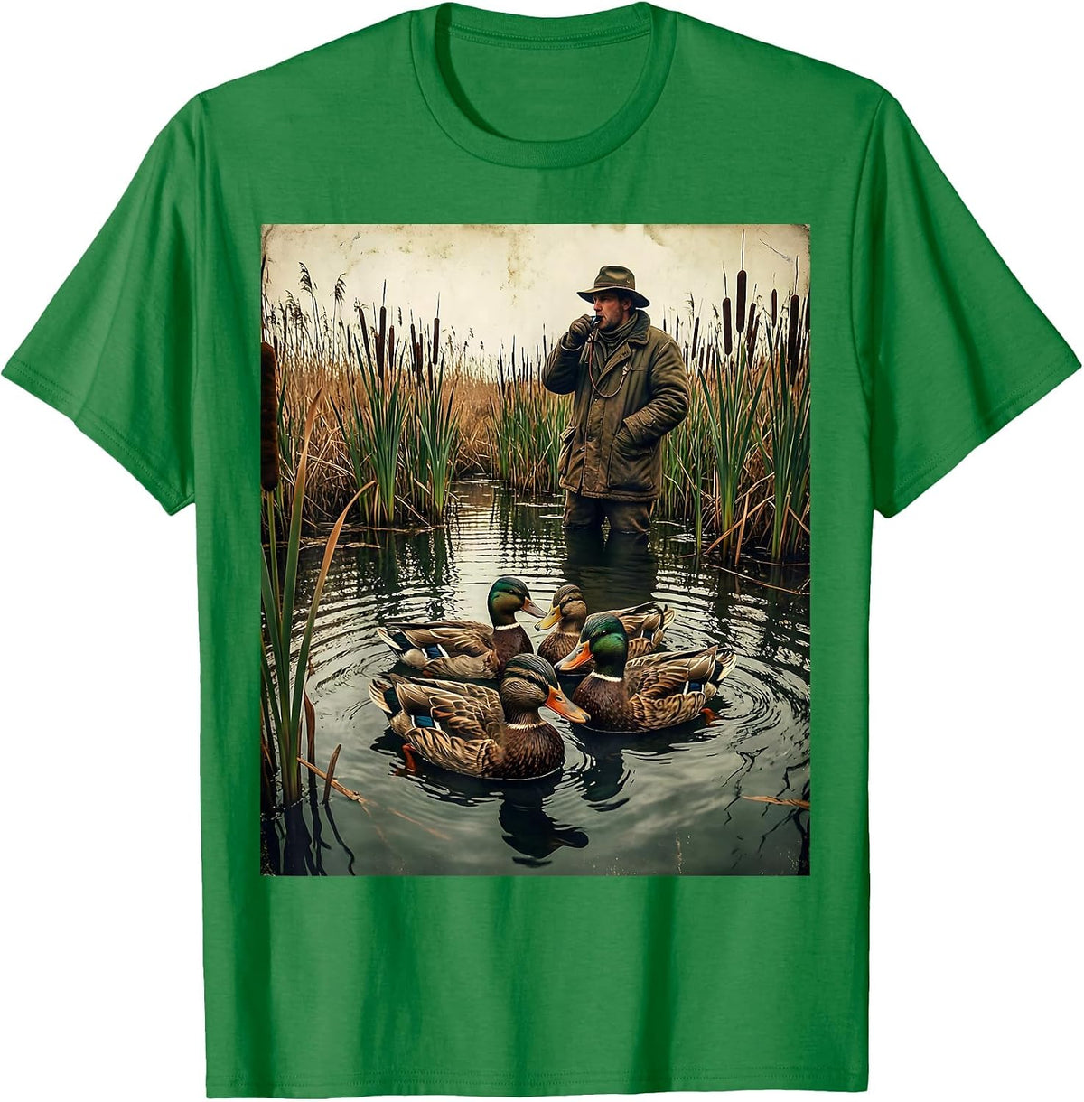 Men's Duck Hunter Calling With Decoys Graphic T-Shirt - Kelly Green