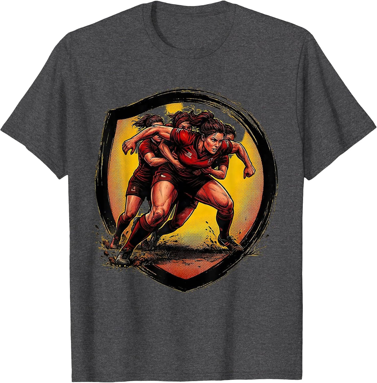 Rugby Player Carrying Defenders Graphic T-Shirt - Dark Heather Grey