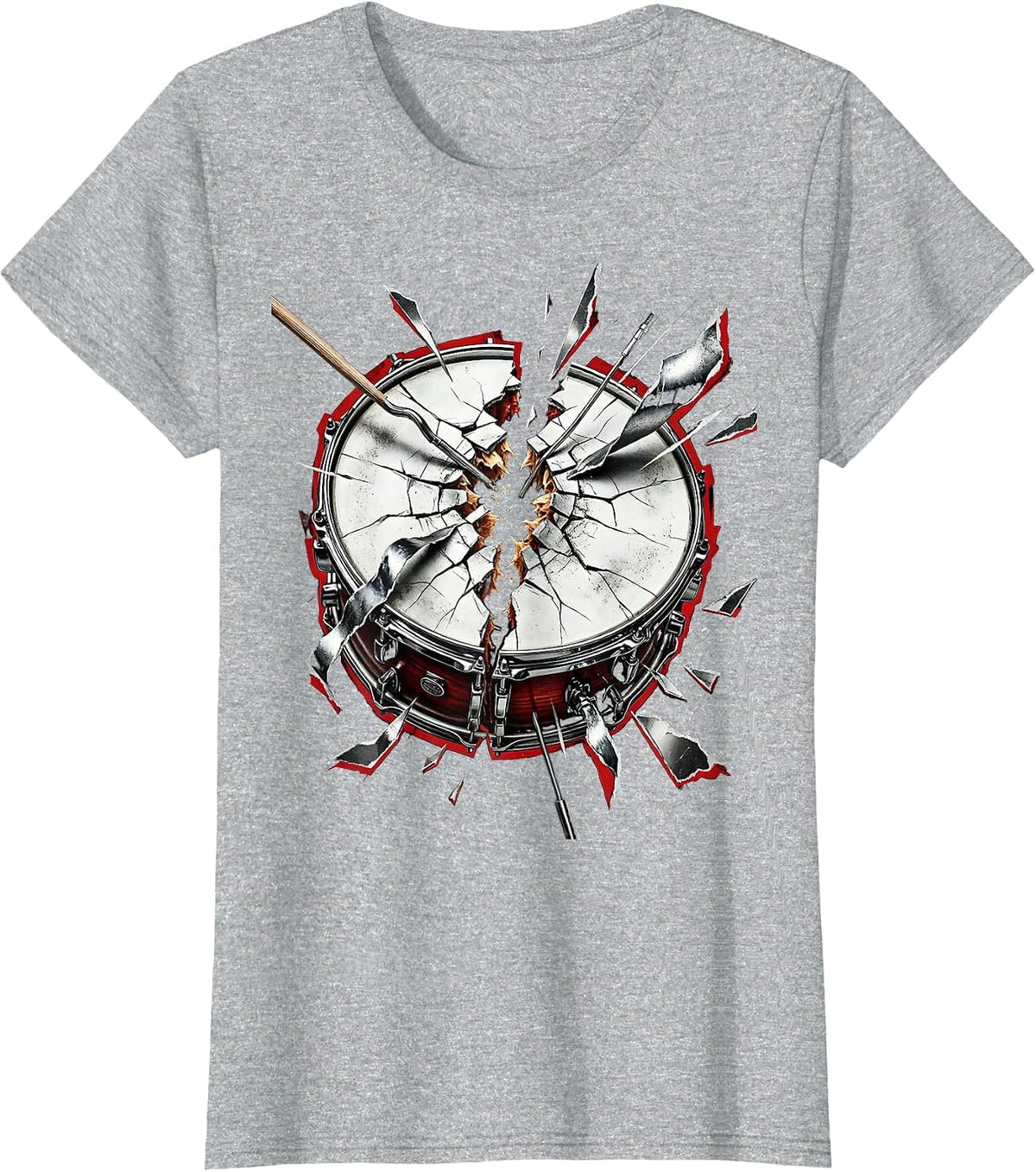 Cracked Snare Drum Graphic Design T-Shirt - Heather Grey