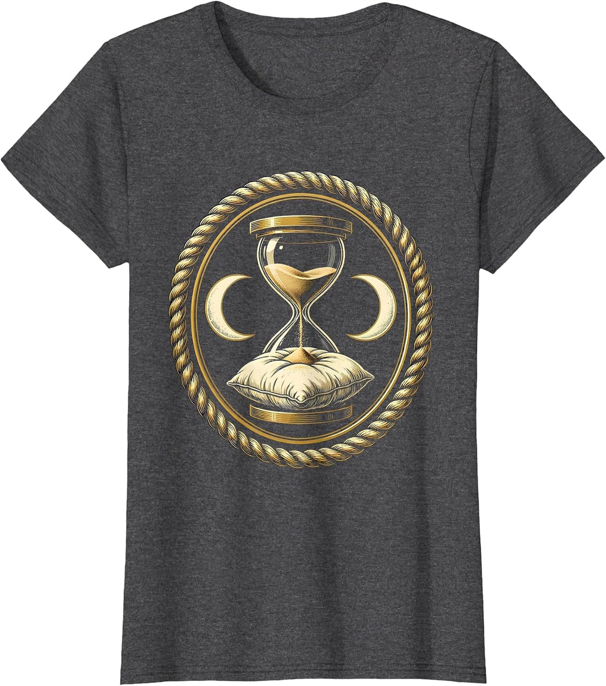 Women's Hourglass Dripping Into Pillow Sleep Art Design T-Shirt - Dark Heather Grey