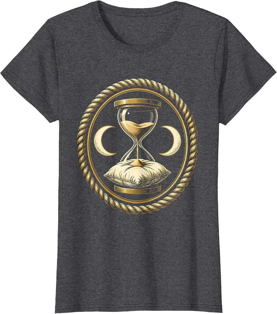 Women's Hourglass Dripping Into Pillow Sleep Art Design T-Shirt - Dark Heather Grey