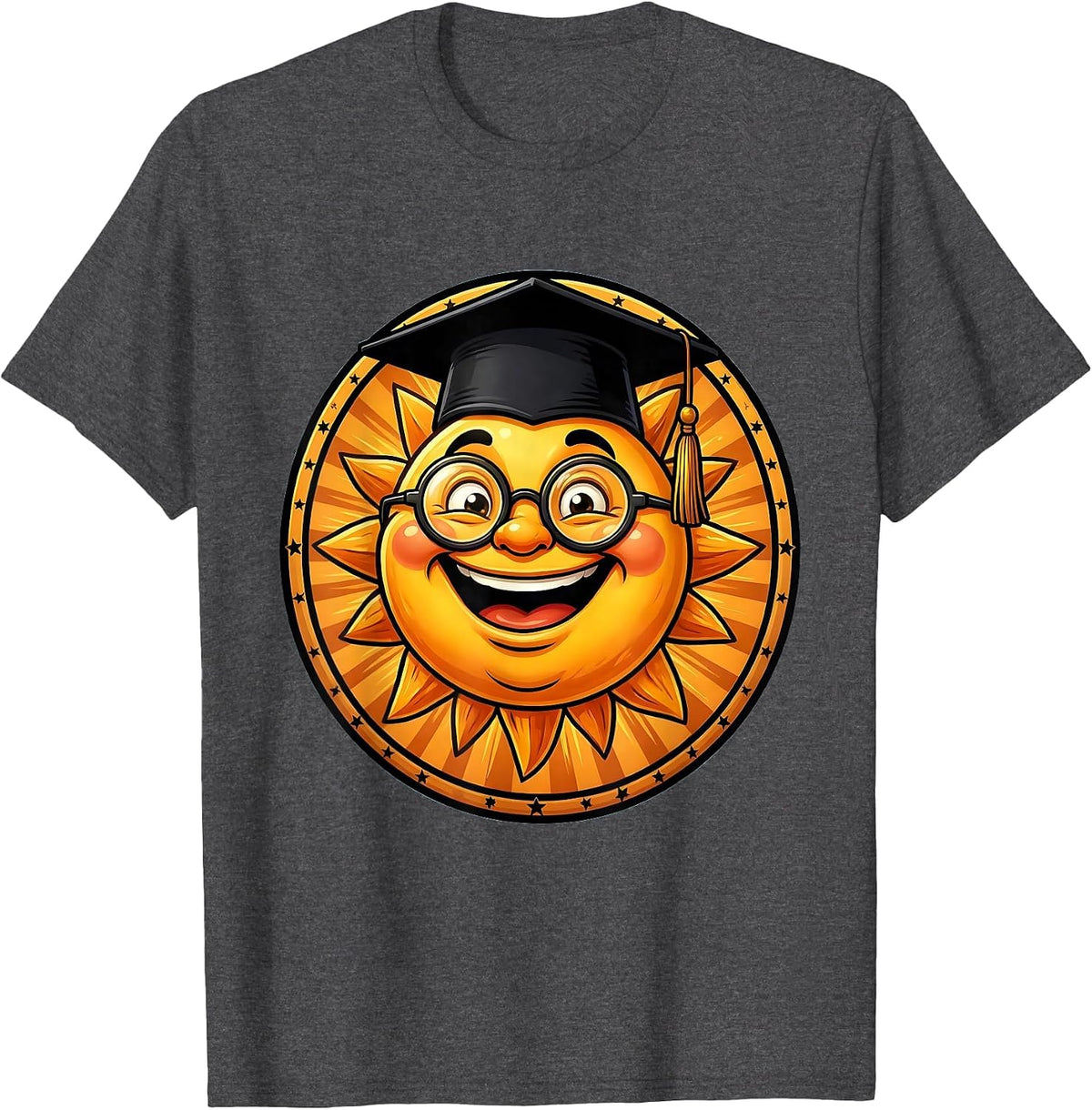 Third Grade Teacher Sun Graduation Cap Glasses T-Shirt - Dark Heather Grey