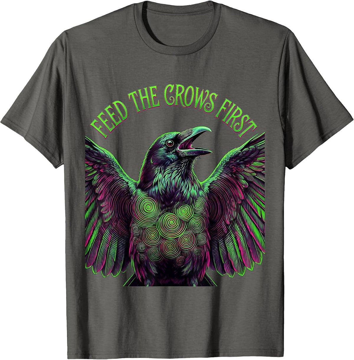 Feed the Crows First Dark Crow Graphic Design T-Shirt - Asphalt Grey
