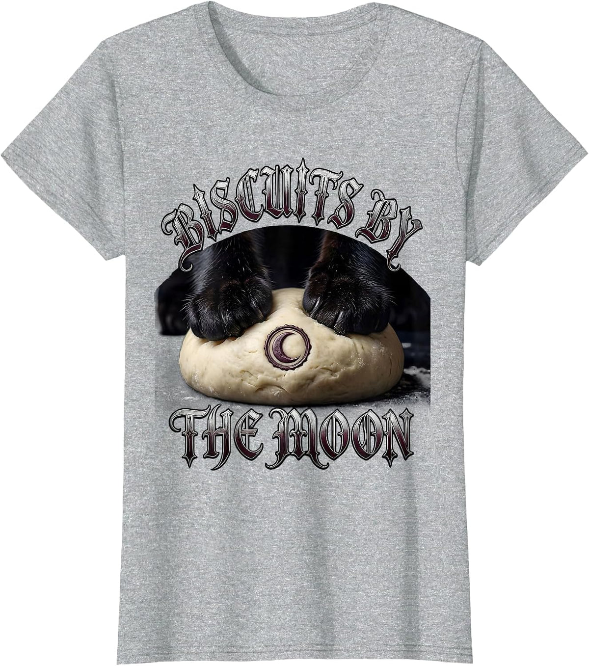 Biscuits By The Moon Gothic Cat Lover Bakery Humor T-Shirt - Heather Grey