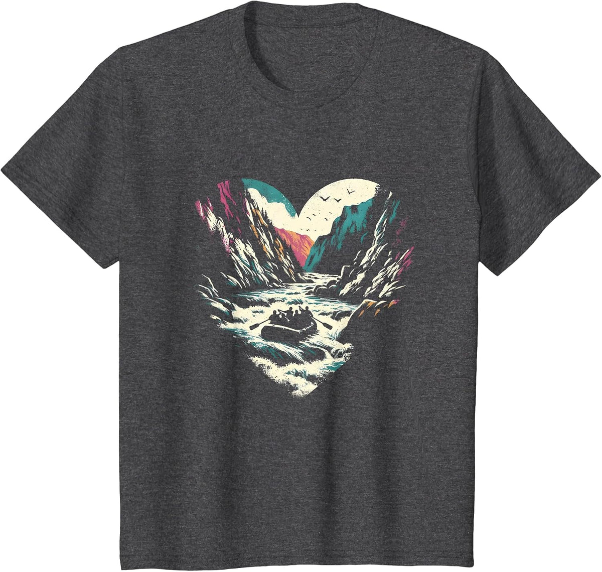 Whitewater Rafting Heart - Vintage Extreme Rafting Lover T-Shirt - Dark Heather Grey