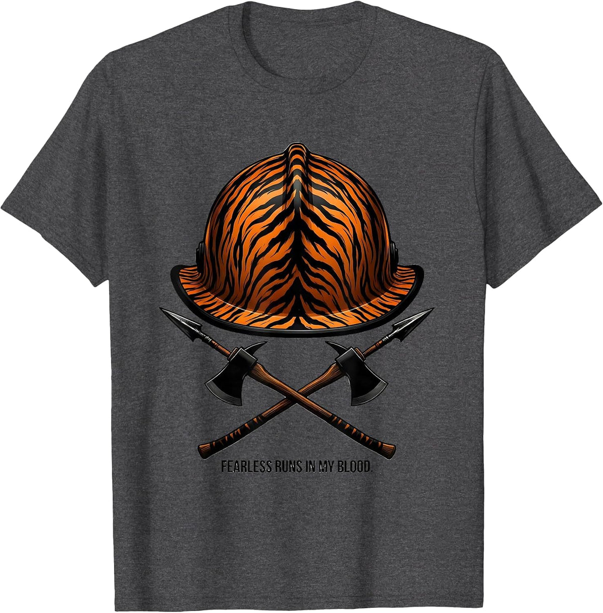 Fearless Runs In My Blood Firefighter Design T-Shirt - Dark Heather Grey