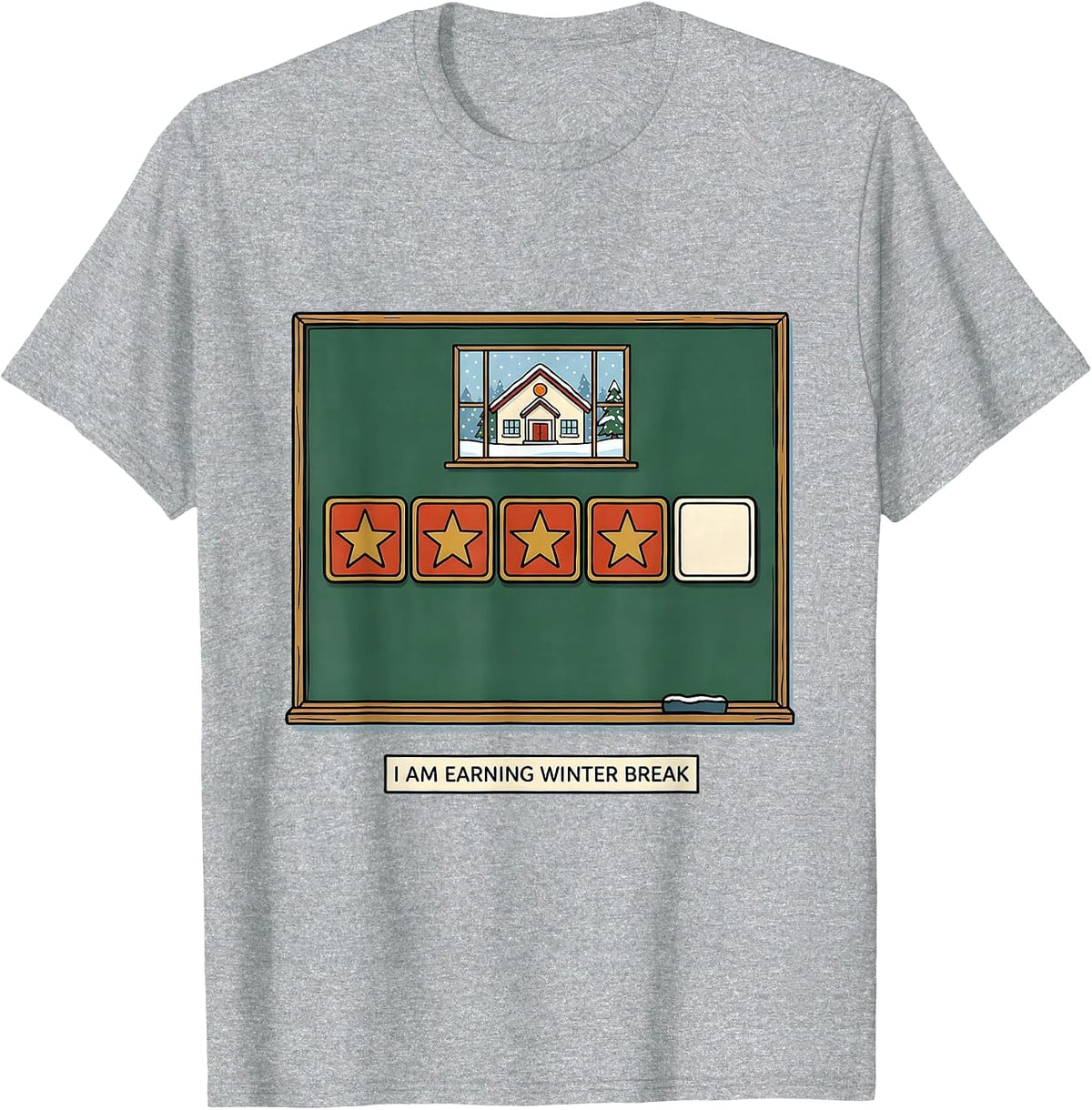 Men's I Am Earning Winter Break Funny Teacher Reward Chart Winter T-Shirt - Heather Grey