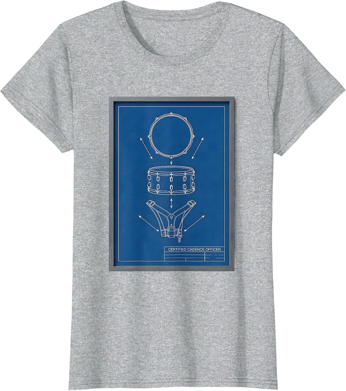 Certified Cadence Officer Technical Blueprint Drummer Humor T-Shirt - Heather Grey