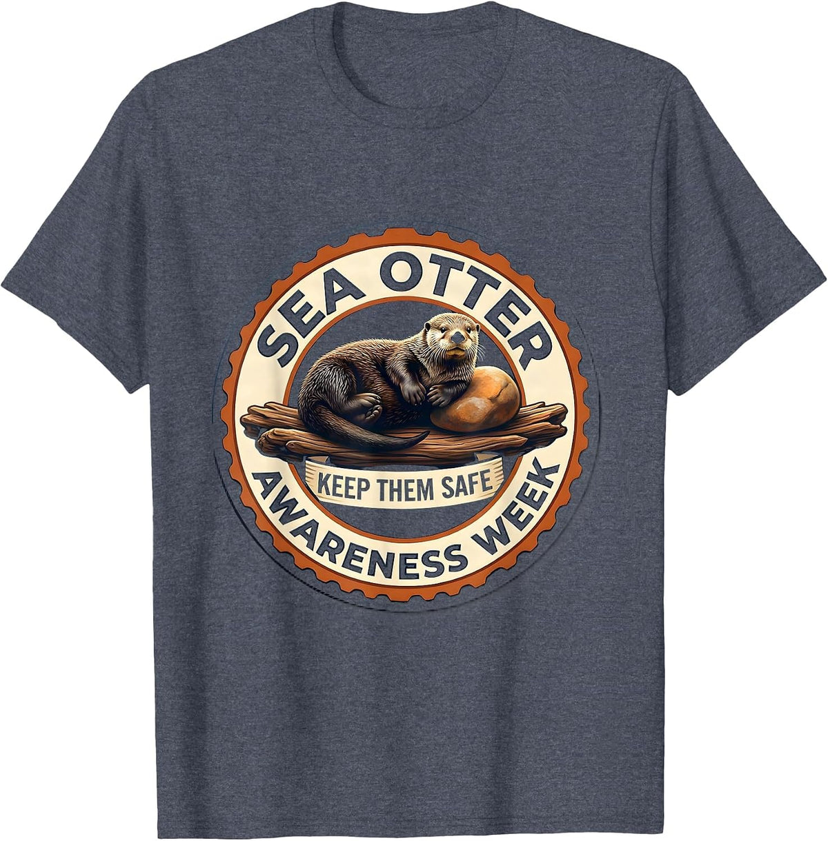 Keep Them Safe Cute Sea Otter Animal Lover Awareness T-Shirt - Heather Blue