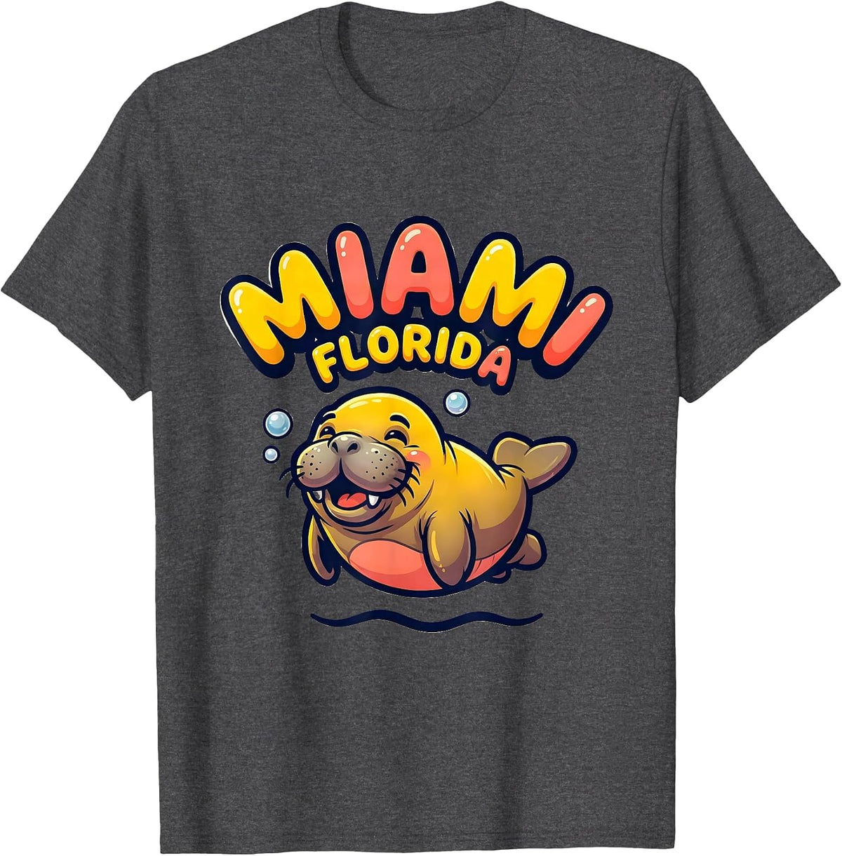 Miami, Florida Cartoon Retro City Pride Graphic T-Shirt - Dark Heather Grey