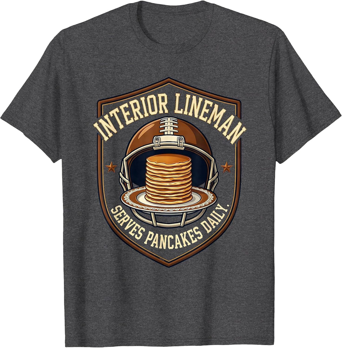 Men's Interior Lineman Serves Pancakes Daily Funny Football T-Shirt - Dark Heather Grey