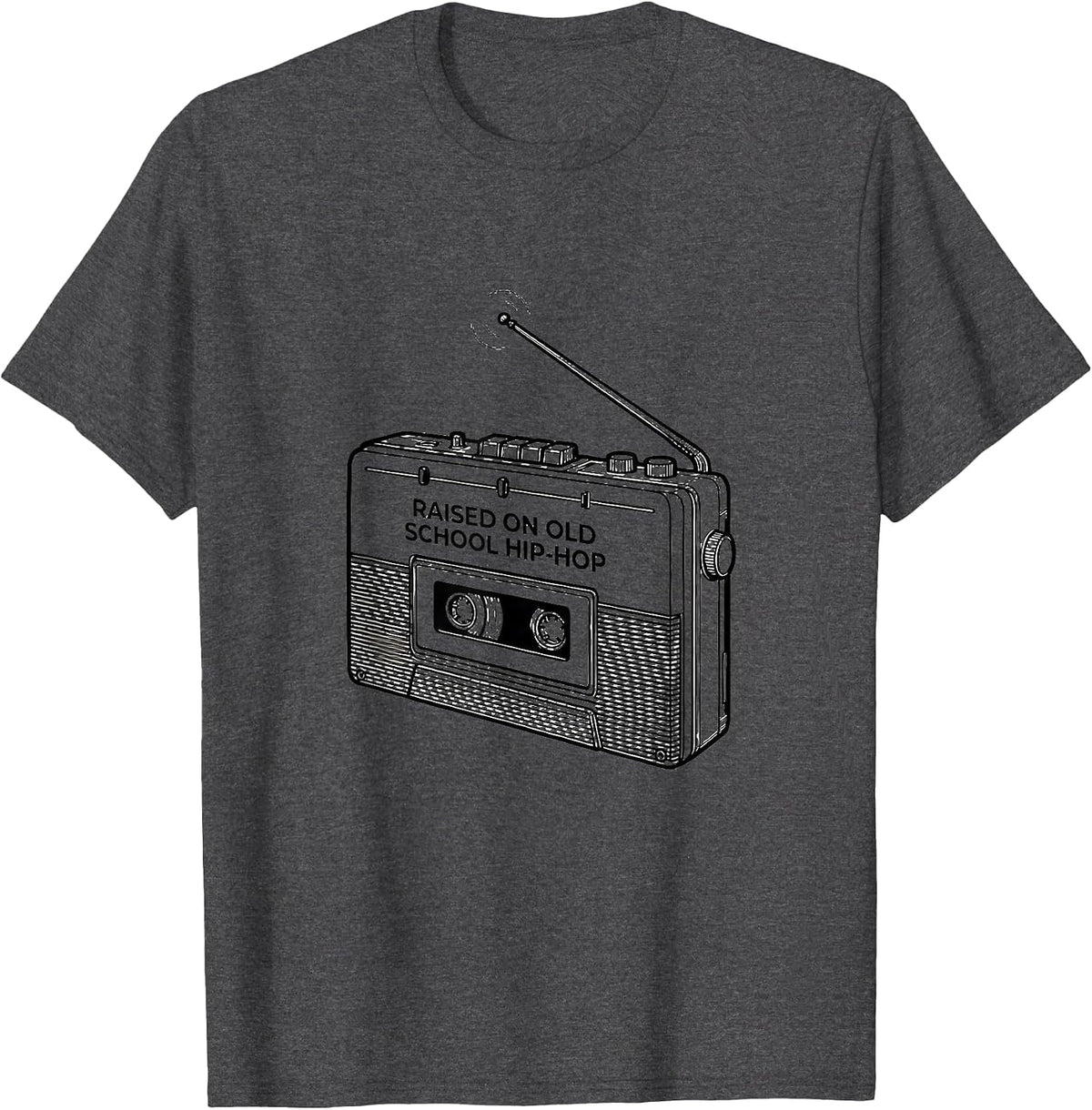 Men's Raised On Old School Hip-Hop Vintage Retro 90s Rap Music Fan T-Shirt - Dark Heather Grey