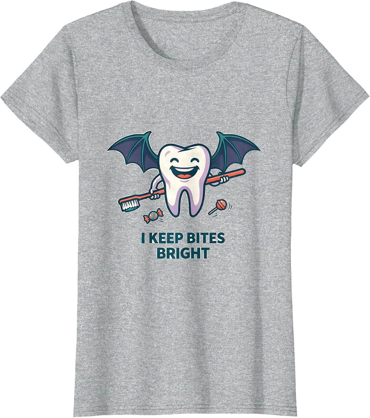 I Keep Bites Bright Funny Dentist Halloween Dental Pun T-Shirt - Heather Grey