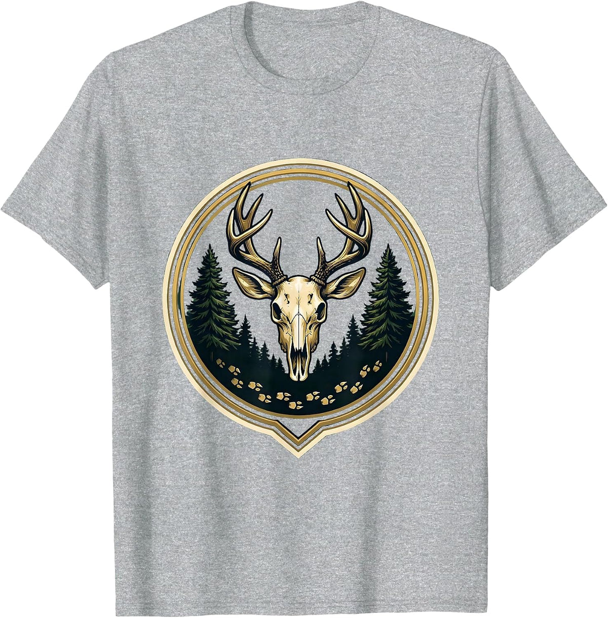 Men's Deer Tracks Into Dark Forest Hunting Design T-Shirt - Heather Grey