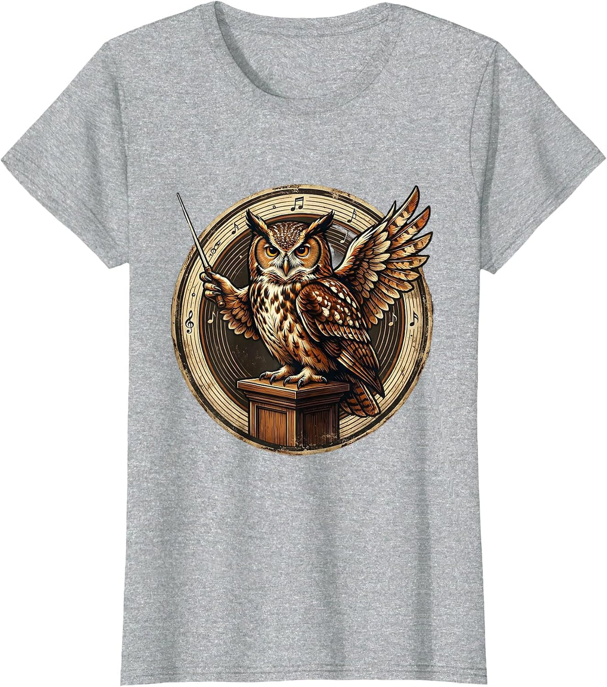 Owl Conductor Music Teacher Baton Podium Design T-Shirt - Heather Grey