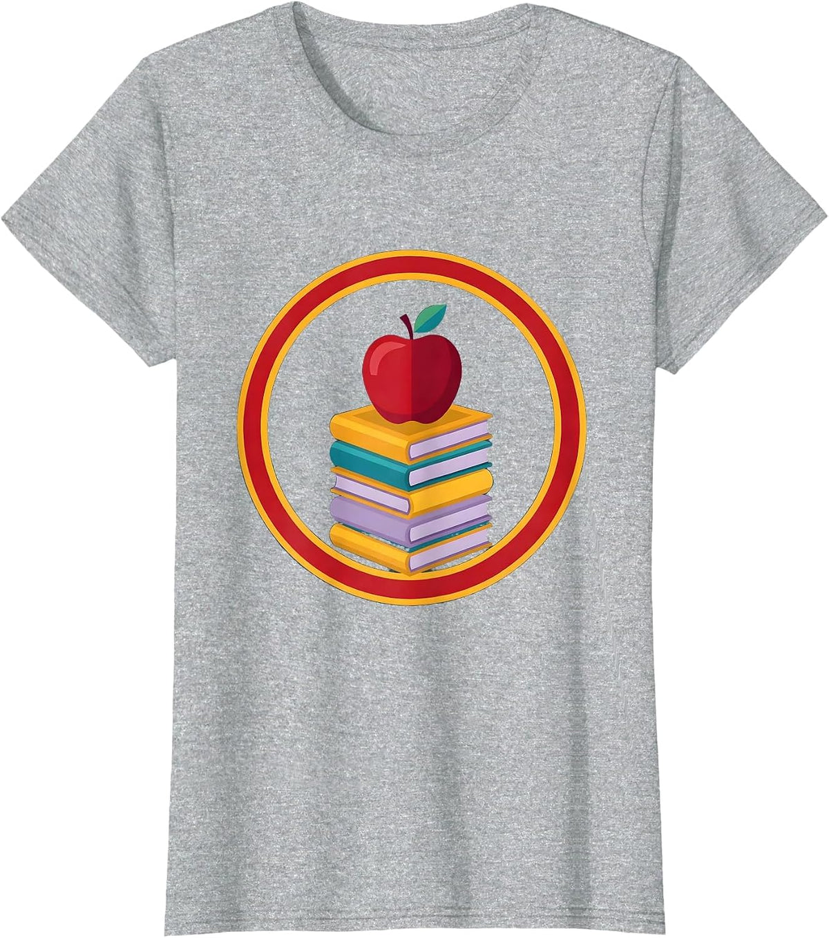 Women's First Grade Teacher Apple and Books Illustration T-Shirt - Heather Grey