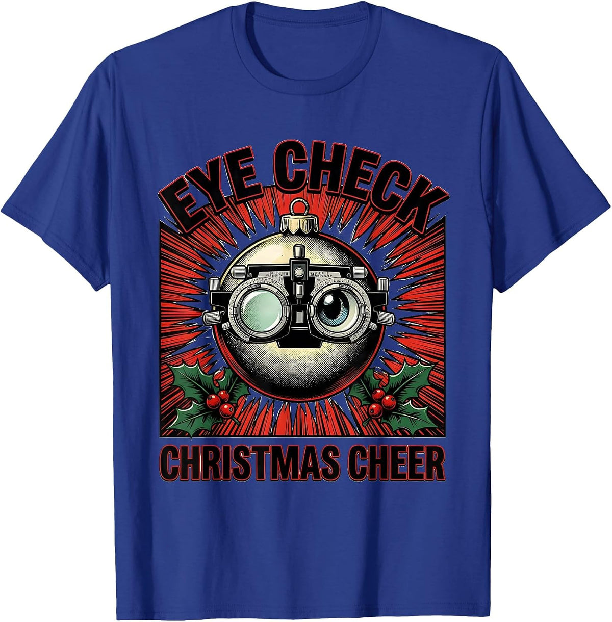 Men's Eye Check Christmas Cheer Comic Book Optometrist Eye Exam T-Shirt - Royal Blue