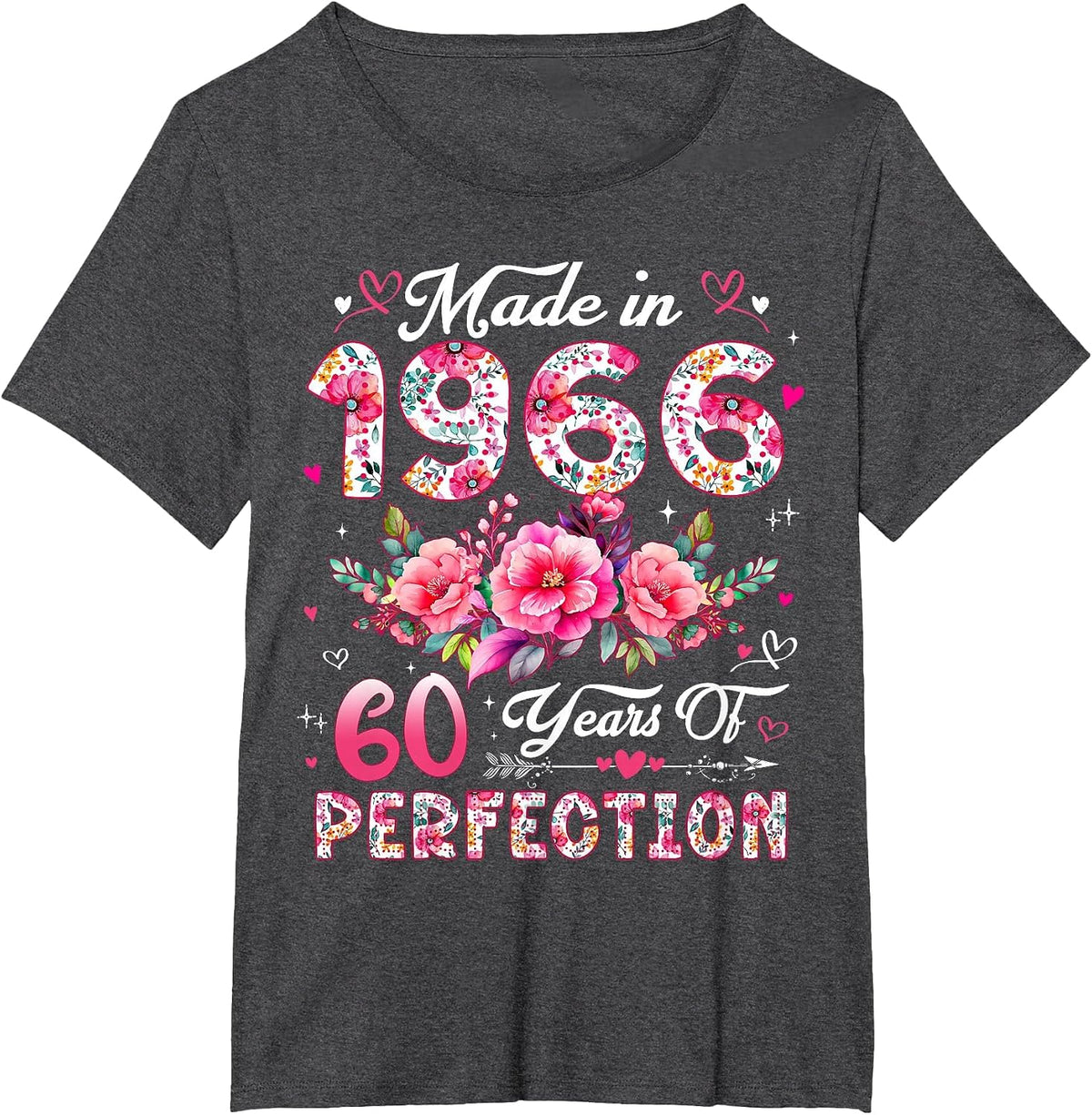 60 Year Old Made in 1966 Floral 60th Birthday Women T-Shirt - Dark Heather Grey