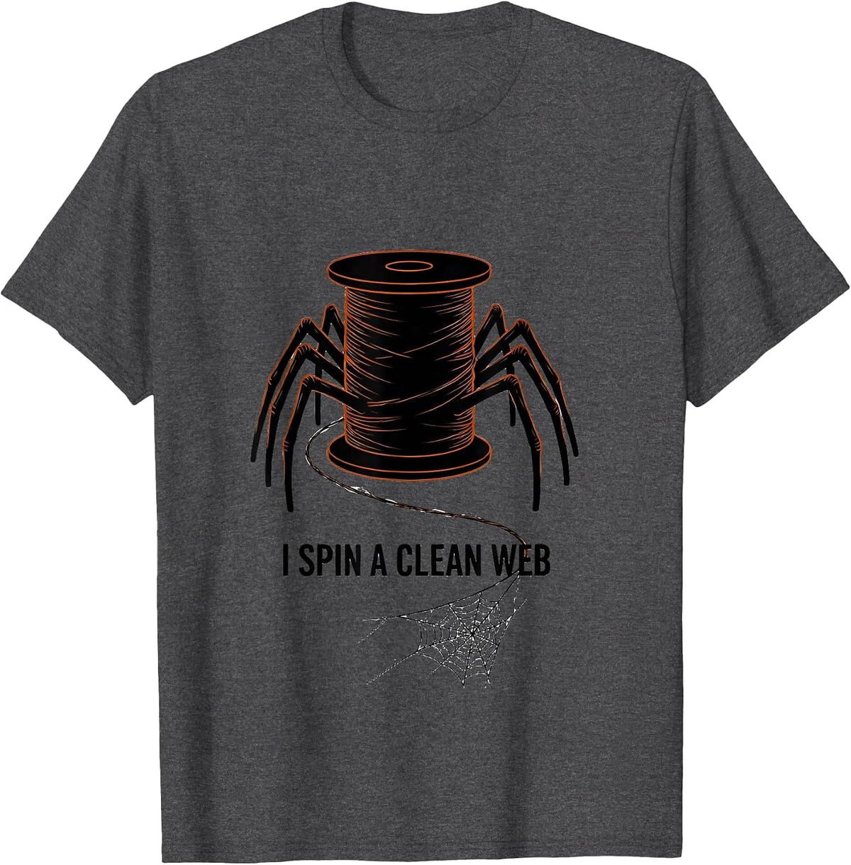 Men's I Spin A Clean Web Minimalist Halloween Dentist Dental Pun T-Shirt - Dark Heather Grey