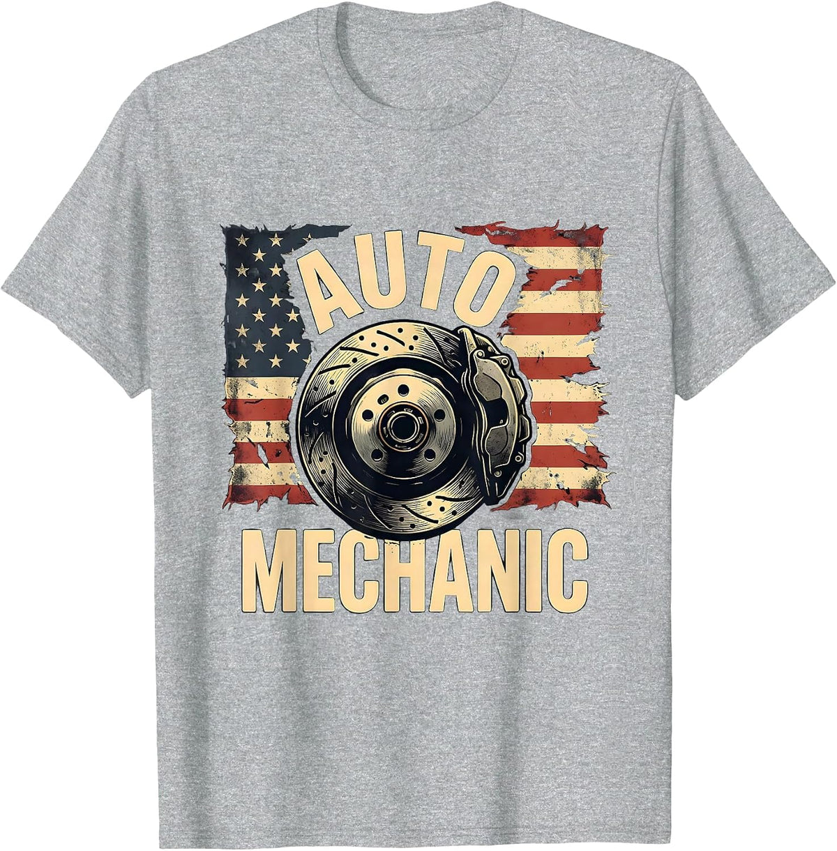 Men's Auto Mechanic Distressed American Flag Mechanic Gift T-Shirt - Heather Grey