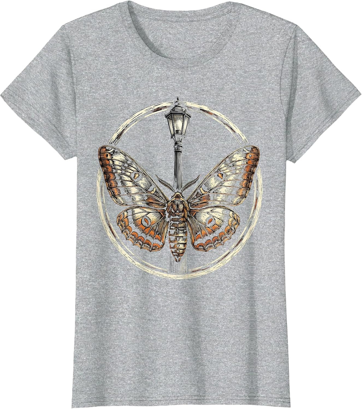 Punk Moth Streetlight Illustration T-Shirt - Heather Grey