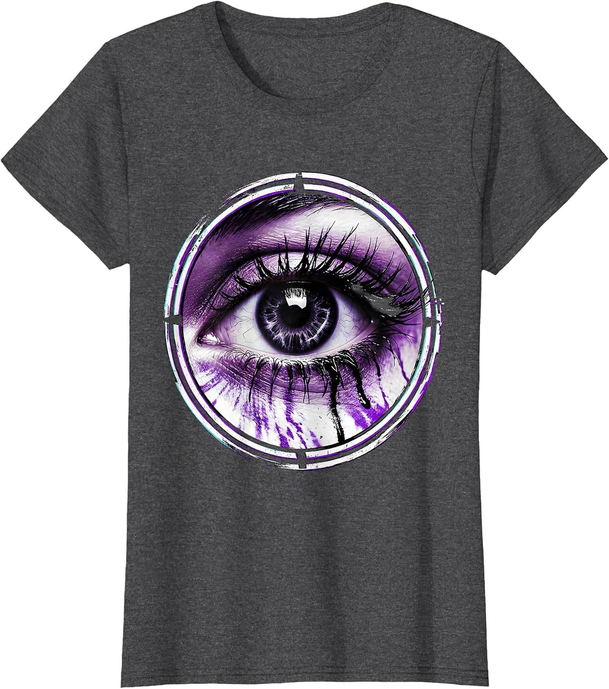 Women's Raccoon Eyeliner Smudged Eyes 2000s Graphic T-Shirt - Dark Heather Grey