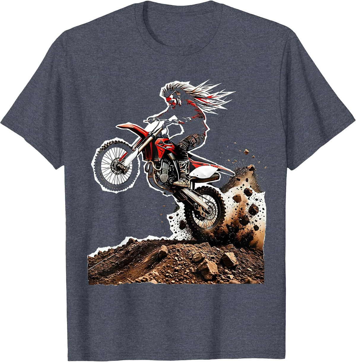 Mullet Dirt Bike Rider Gen X Nostalgia Graphic T-Shirt - Heather Blue