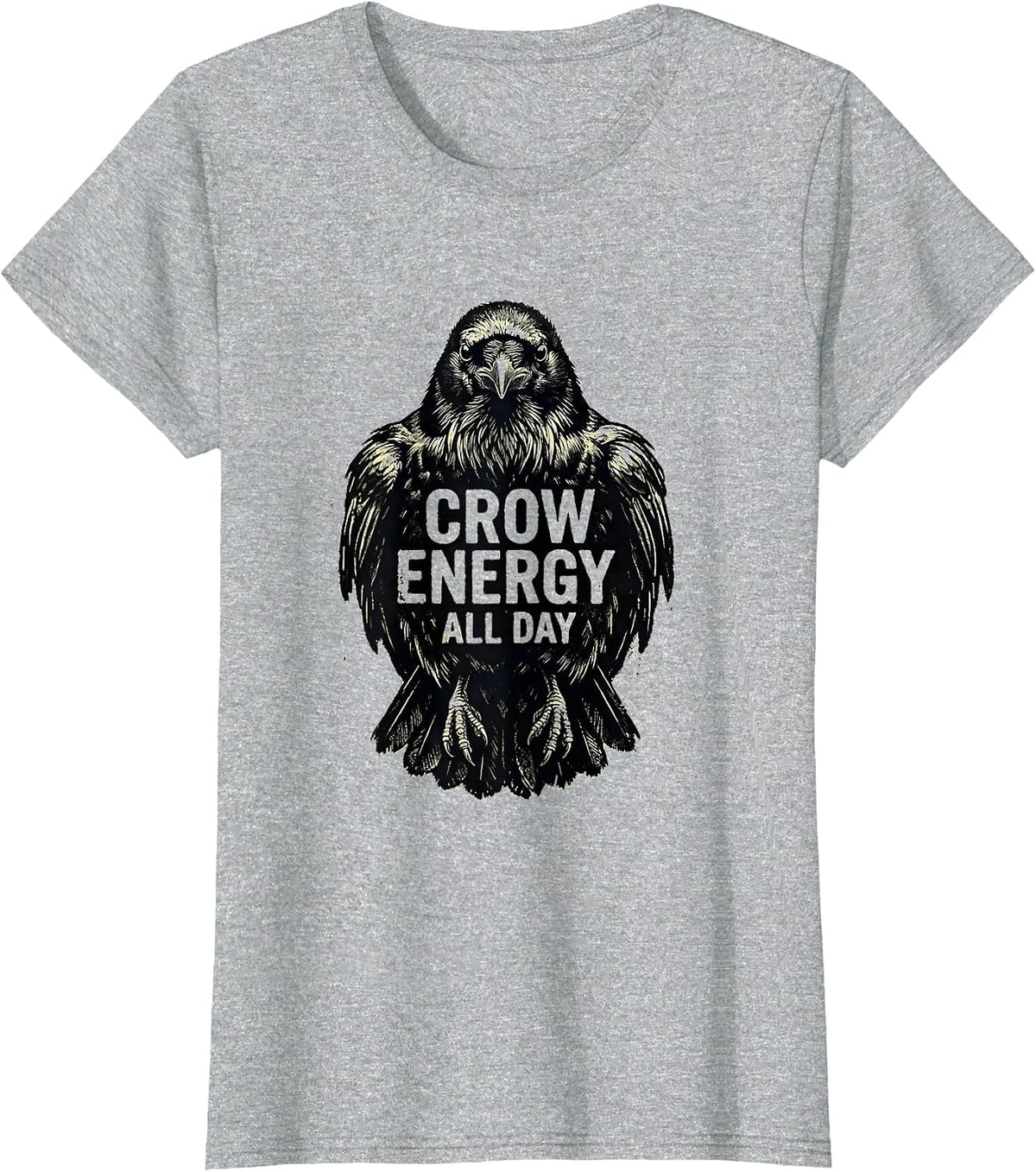 Crow Energy All Day Bold Graphic Design T-Shirt - Heather Grey