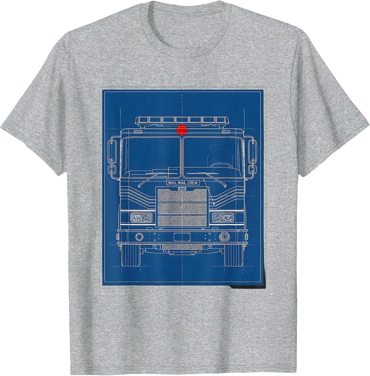 Men's Wail Wail Crew Technical Blueprint Firefighter Humor T-Shirt - Heather Grey