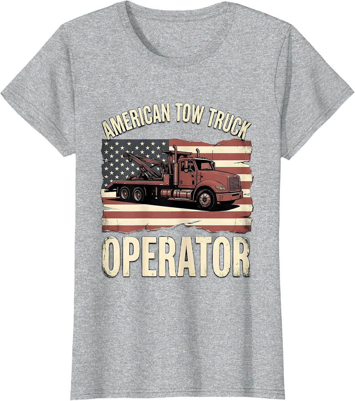 American Tow Truck Operator Distressed Flag Vintage Tow T-Shirt - Heather Grey