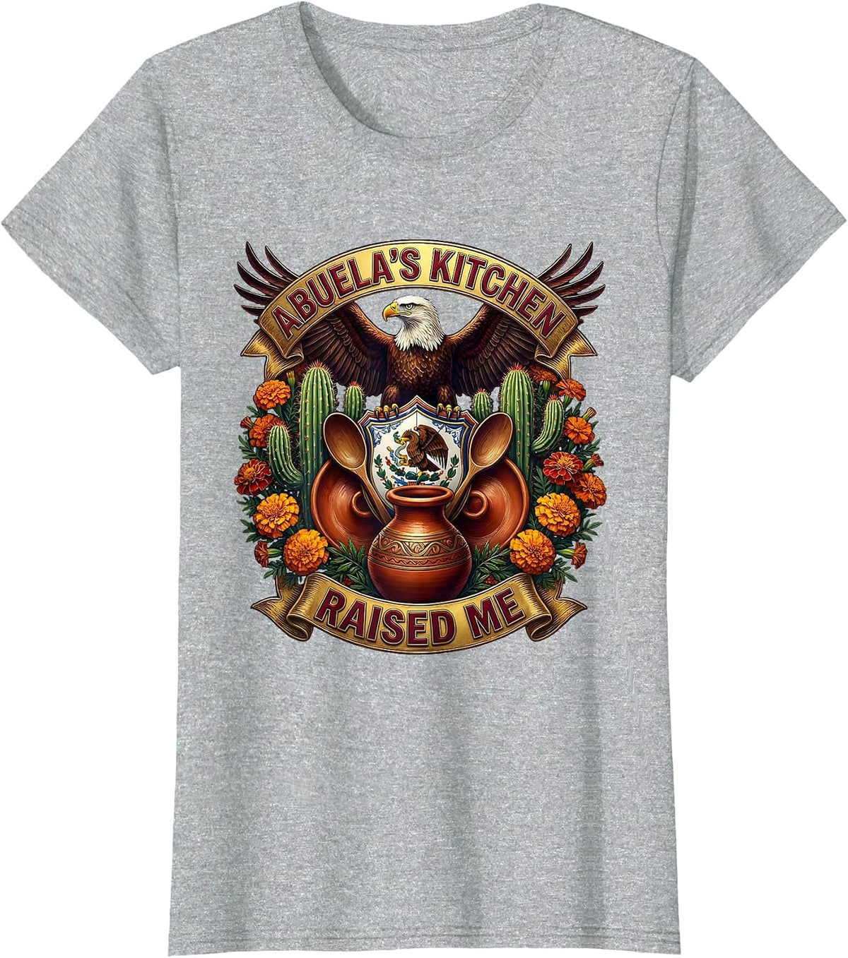 Women's Abuela's Kitchen Raised Me Mexican Heritage Design T-Shirt - Heather Grey