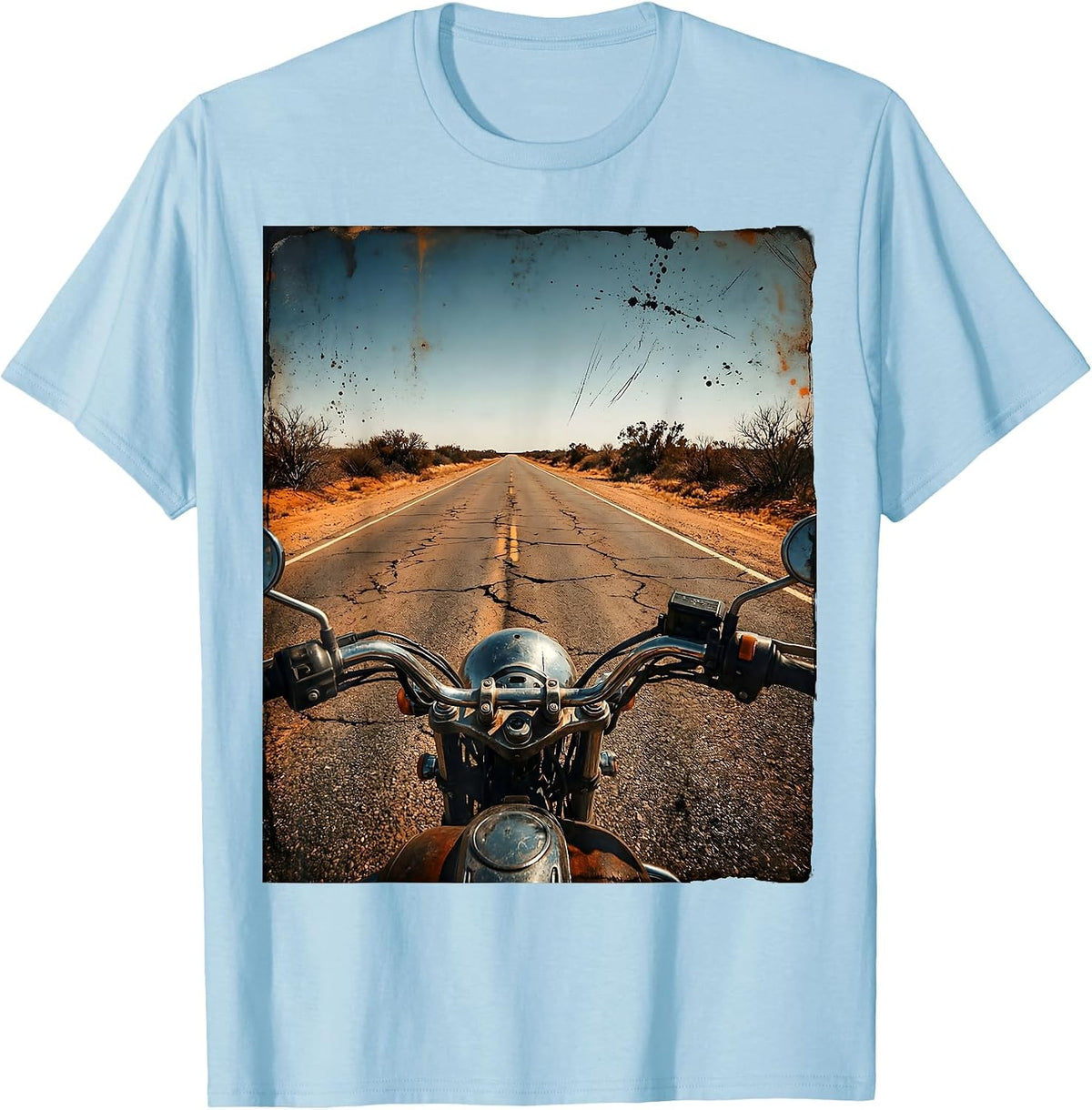 Open Road Horizon Motorcycle Rider POV Graphic T-Shirt - Baby Blue