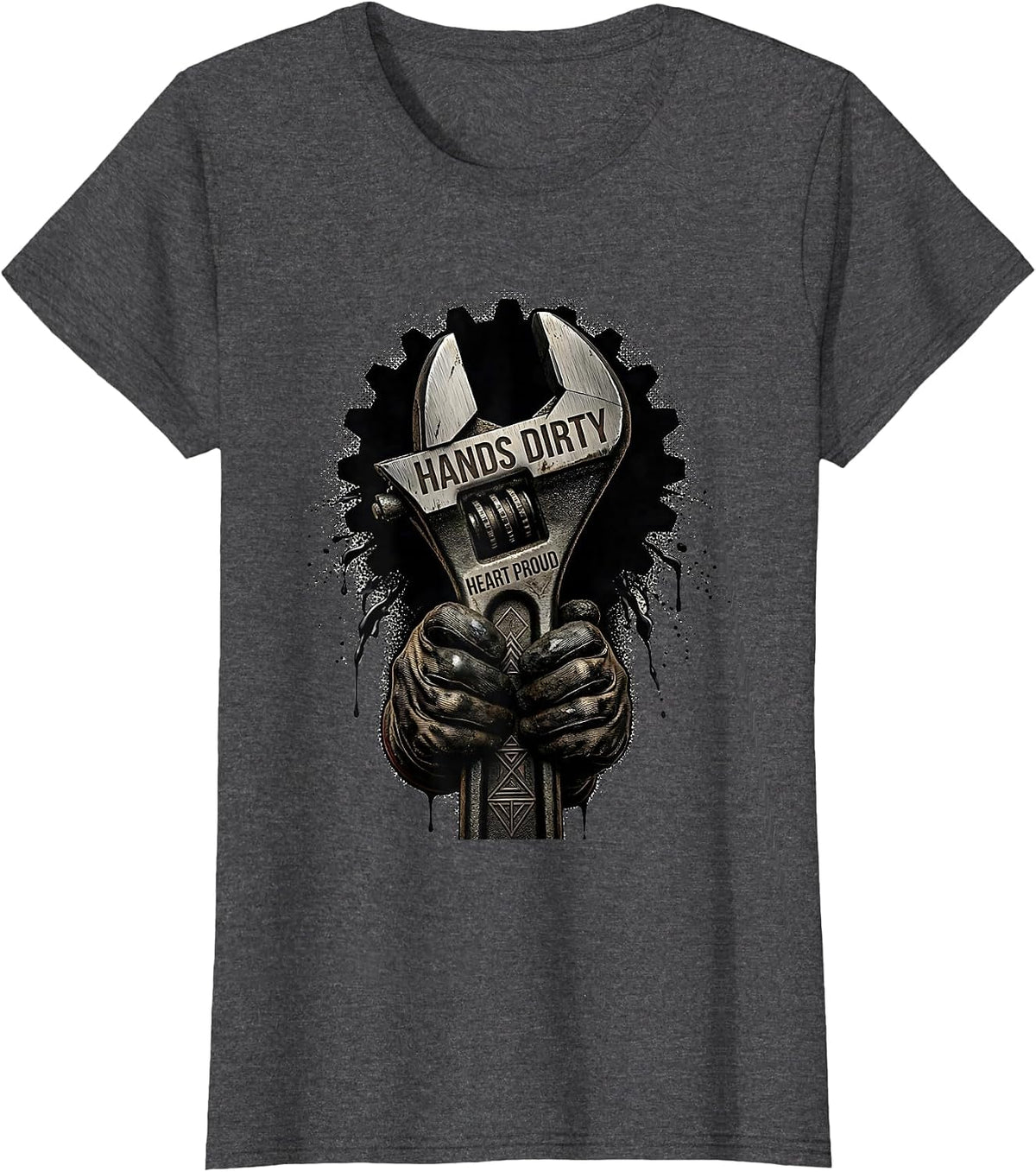 Women's Hands Dirty Heart Proud Pit Crew Racing Design T-Shirt - Dark Heather Grey