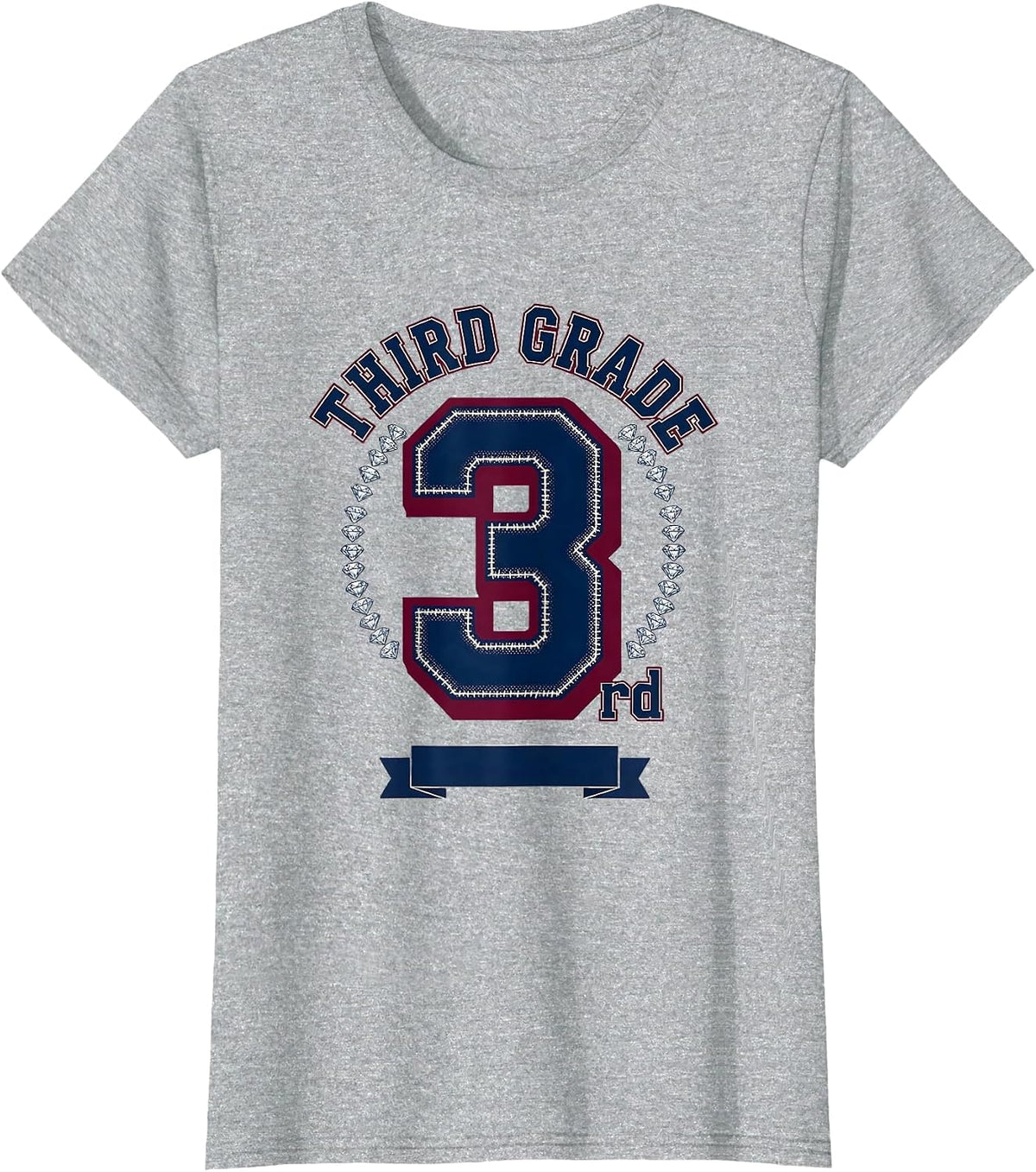 Women's Third Grade Sparkle Varsity Teacher Back To School T-Shirt - Heather Grey