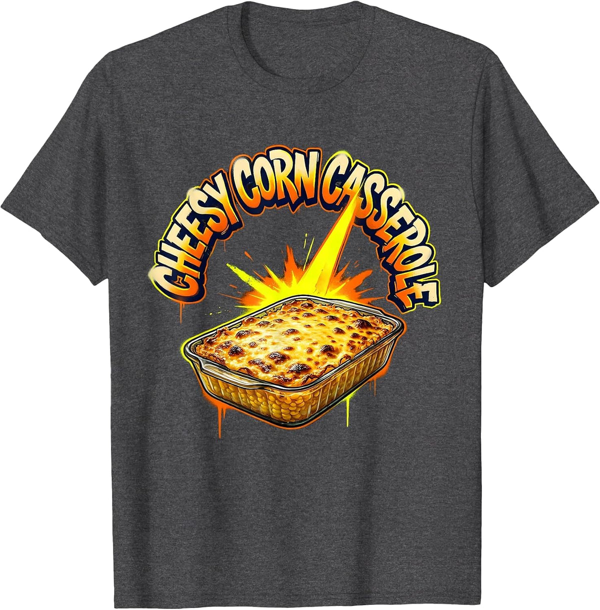 Cheesy Corn Casserole Graffiti Thanksgiving Food Bootleg T-Shirt - Dark Heather Grey