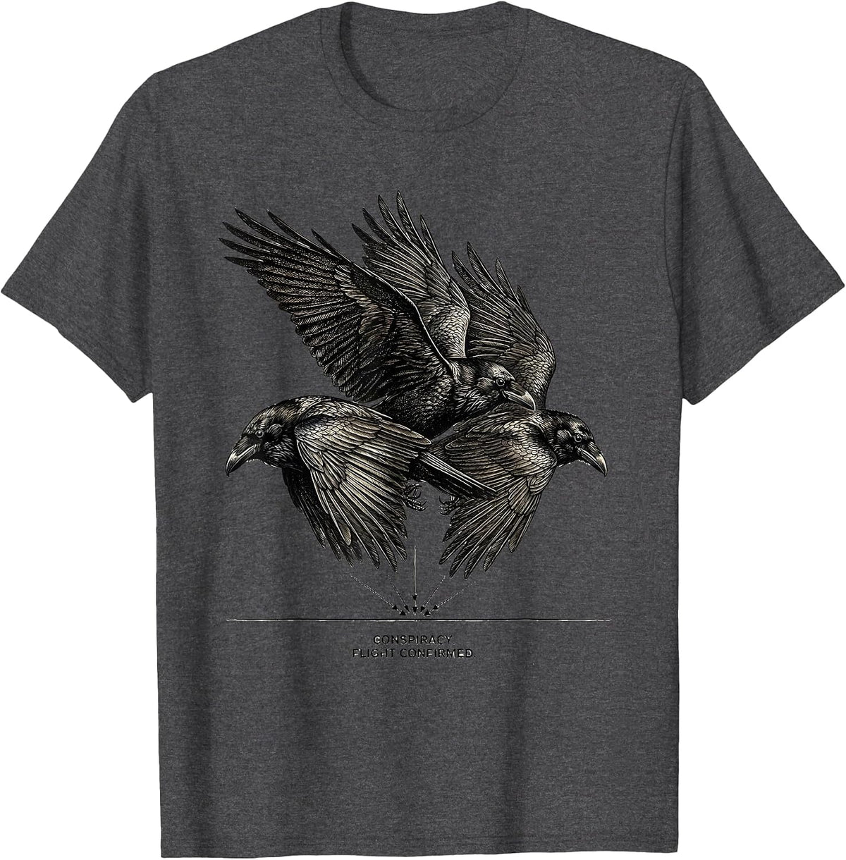 Conspiracy Flight Confirmed Dark Humor Crow Lover Raven T-Shirt - Dark Heather Grey
