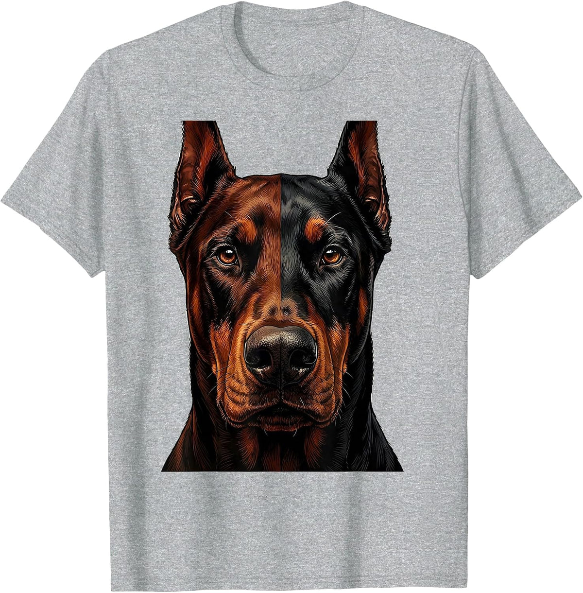 Men's Doberman Face Split Two-Tone Graphic Design T-Shirt - Heather Grey