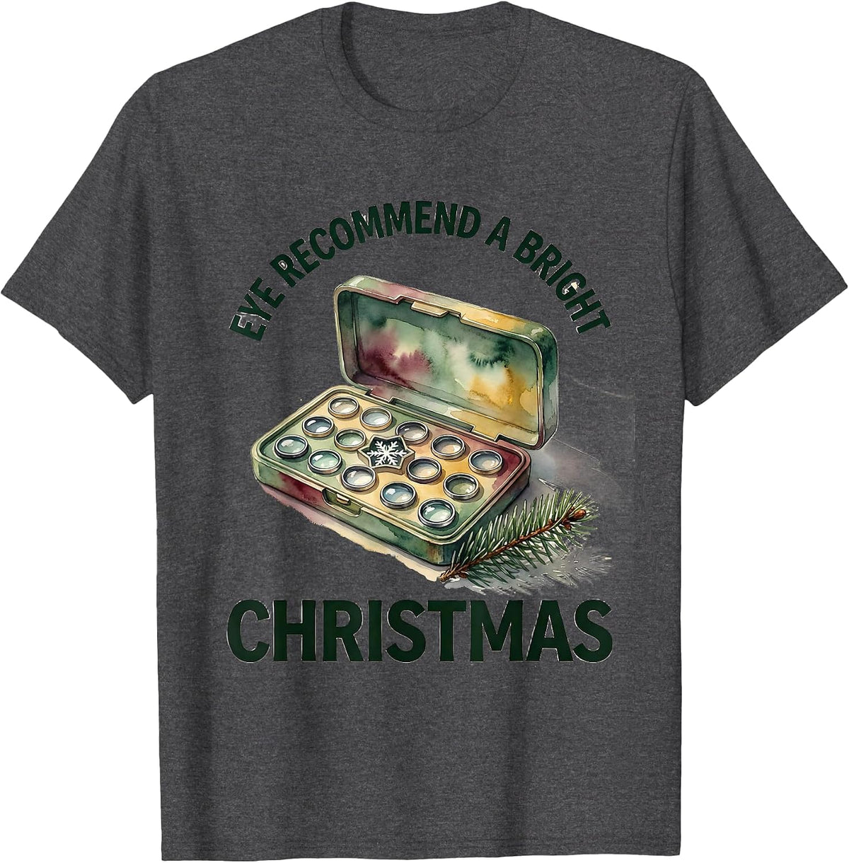 Men's Eye Recommend A Bright Christmas Watercolor Optometrist T-Shirt - Dark Heather Grey