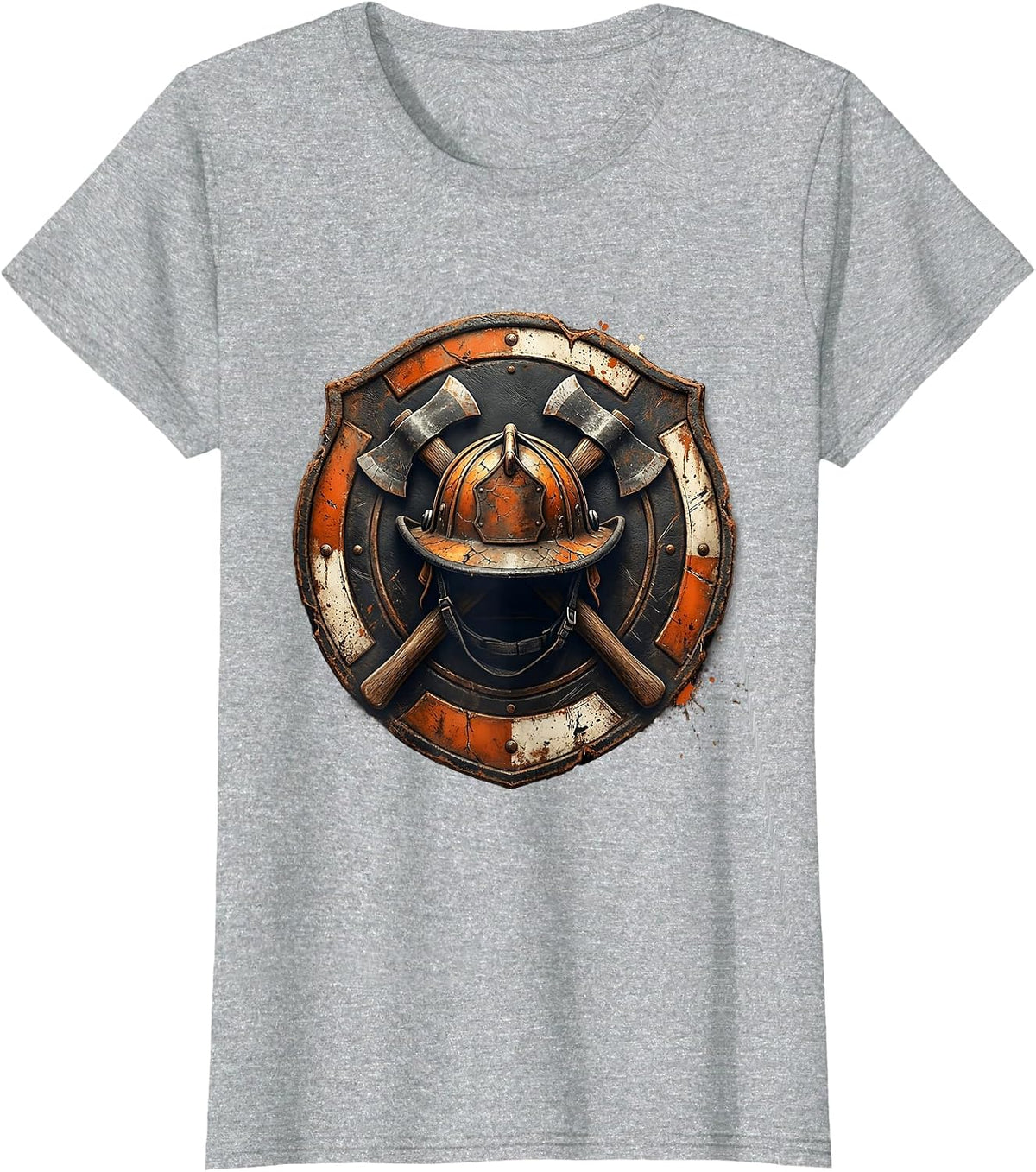 Vintage Fire Helmet Crossed Axes Firefighter Design T-Shirt - Heather Grey