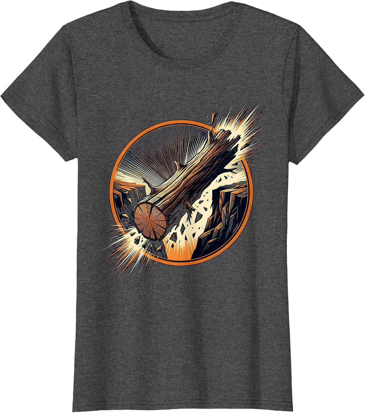 Women's The Turning Point Fallen Log Bridge Cliff Art T-Shirt - Dark Heather Grey