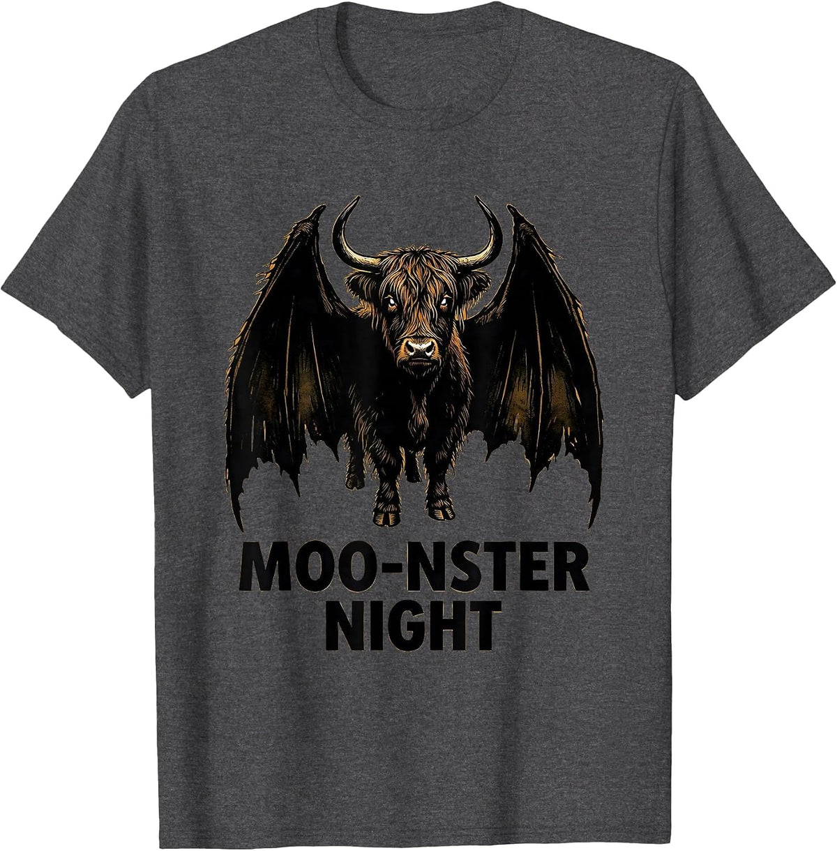 Men's Moo-nster Night Whimsical Highland Cow Halloween Costume T-Shirt - Dark Heather Grey