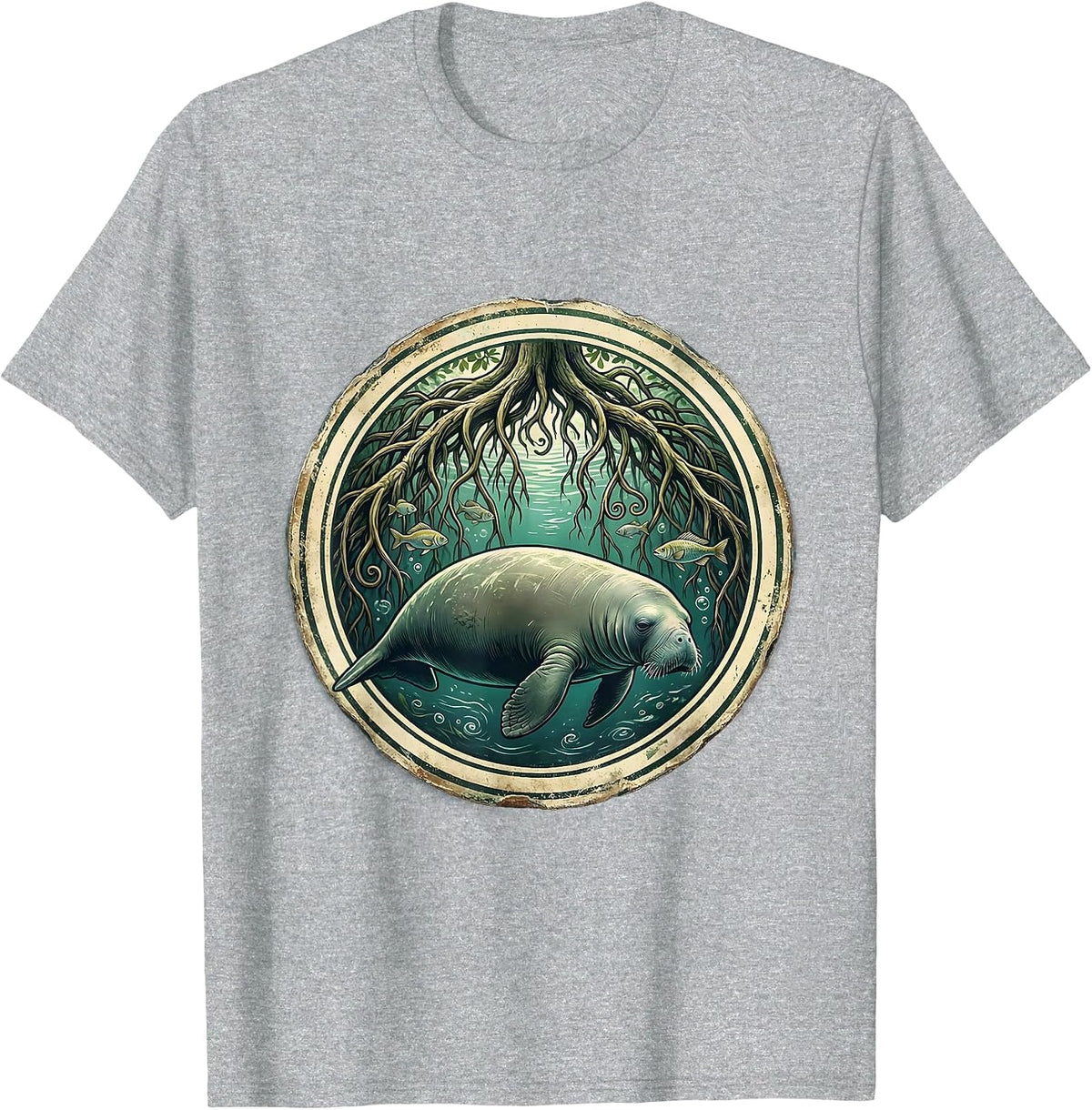 Men's Puerto Rico Manatee Mangrove Roots Illustration T-Shirt - Heather Grey