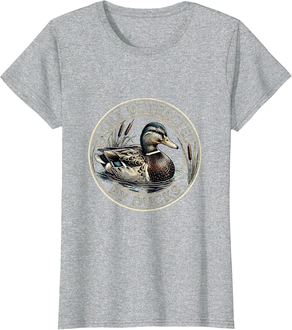Women's Easily Distracted By Ducks Funny Duck Lover Design T-Shirt - Heather Grey